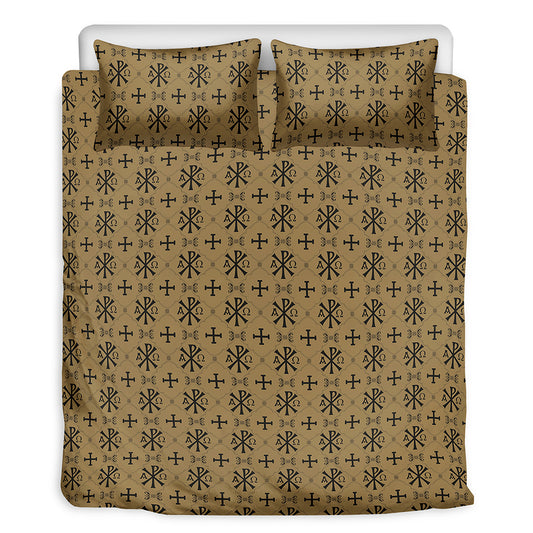 Beige And Black Orthodox Pattern Print Duvet Cover Bedding Set