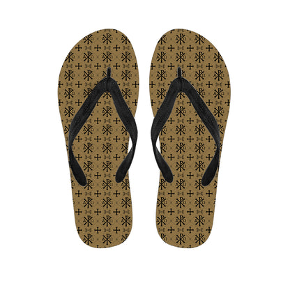 Beige And Black Orthodox Pattern Print Flip Flops