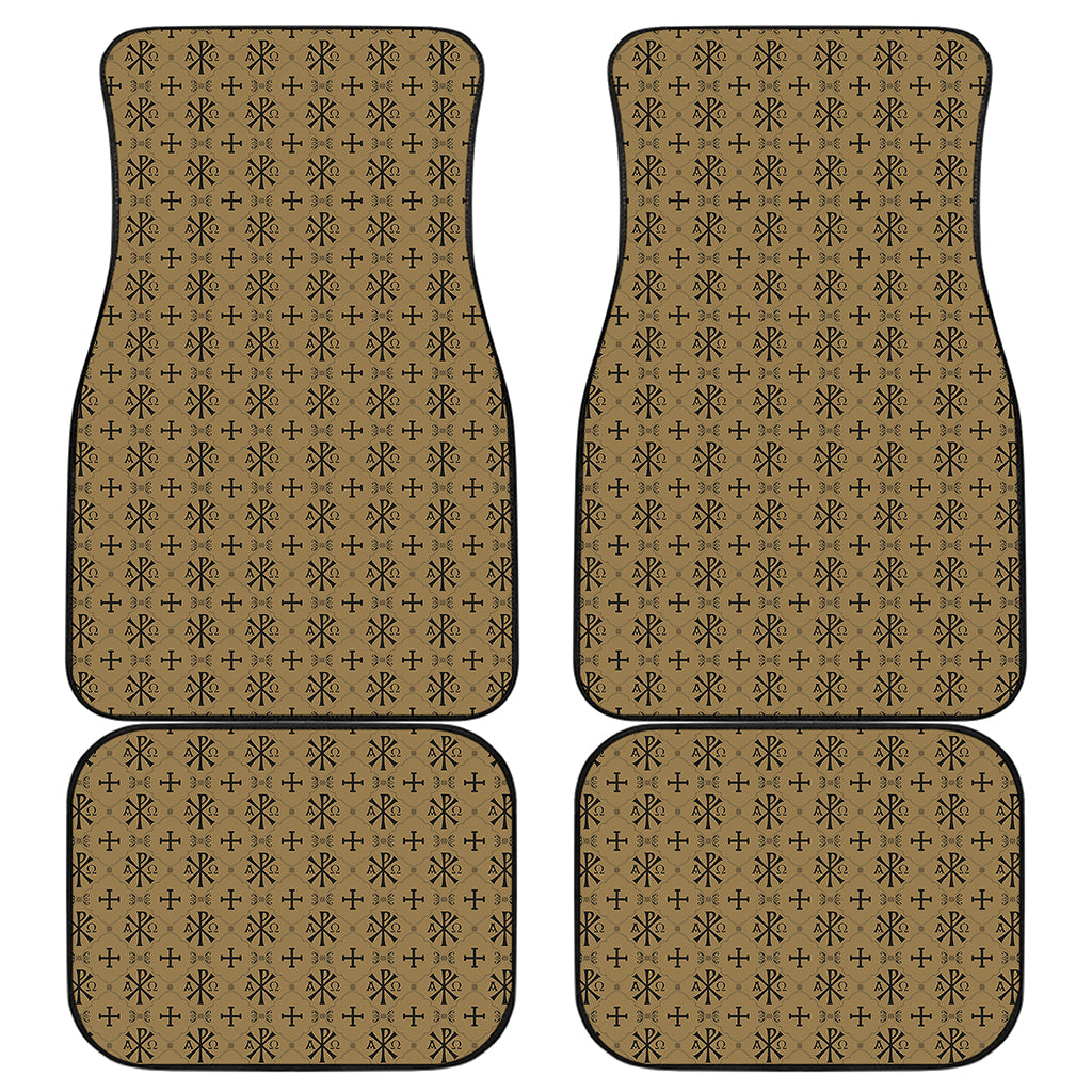 Beige And Black Orthodox Pattern Print Front and Back Car Floor Mats