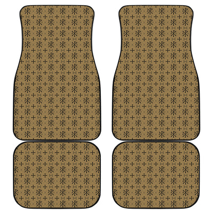 Beige And Black Orthodox Pattern Print Front and Back Car Floor Mats