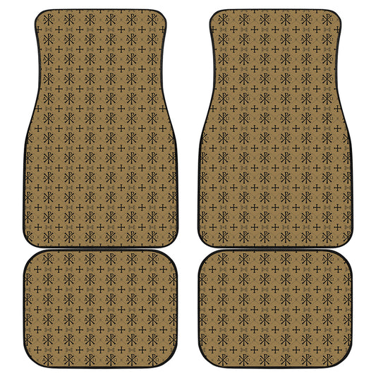 Beige And Black Orthodox Pattern Print Front and Back Car Floor Mats