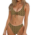 Beige And Black Orthodox Pattern Print Front Bow Tie Bikini