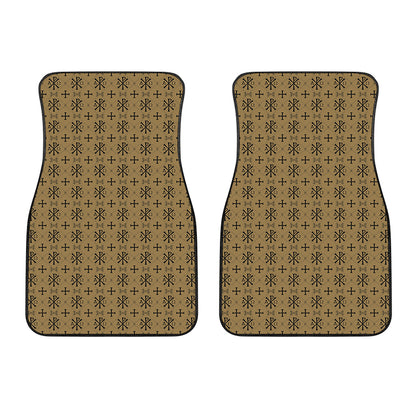 Beige And Black Orthodox Pattern Print Front Car Floor Mats
