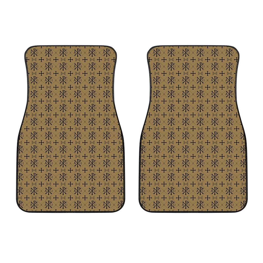 Beige And Black Orthodox Pattern Print Front Car Floor Mats
