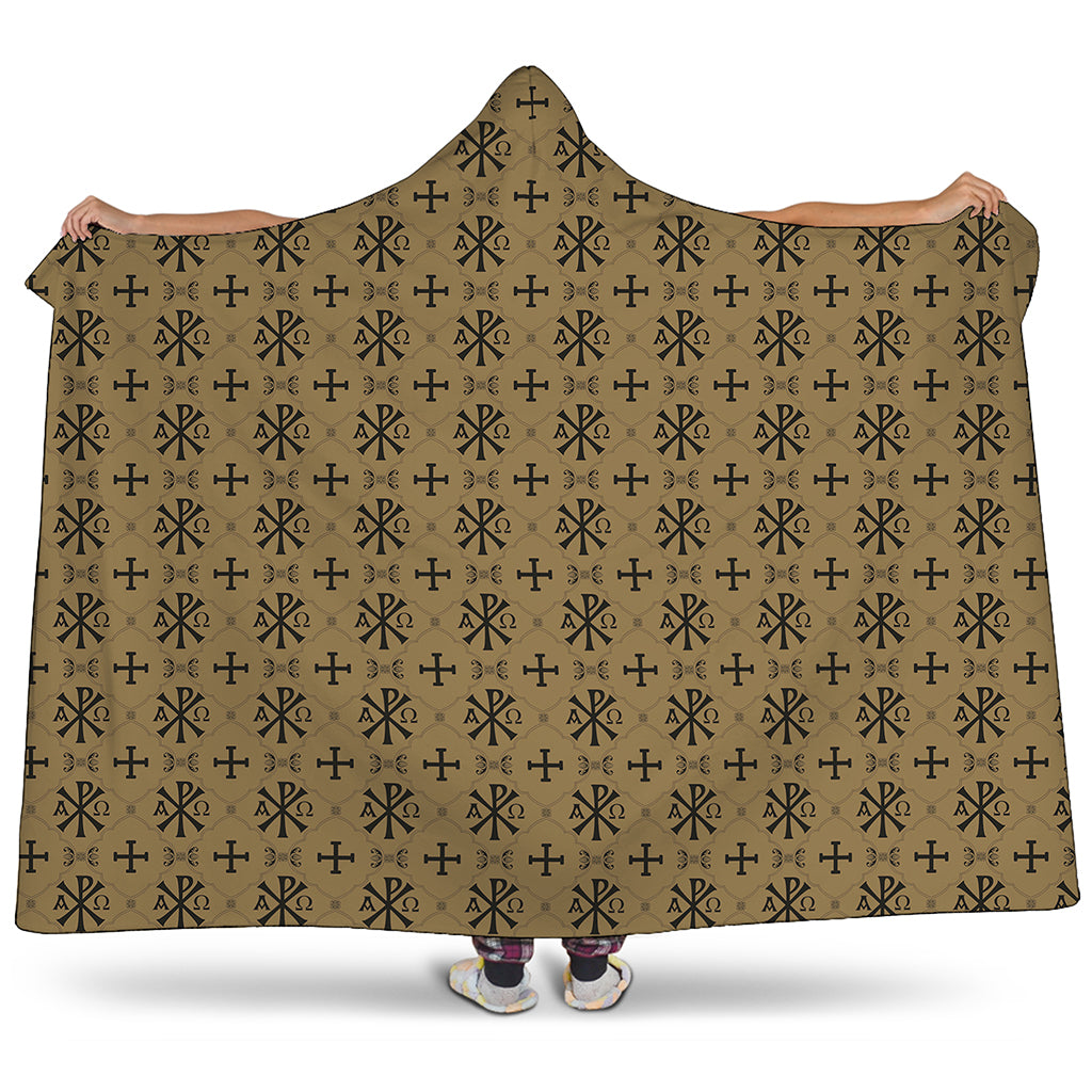 Beige And Black Orthodox Pattern Print Hooded Blanket