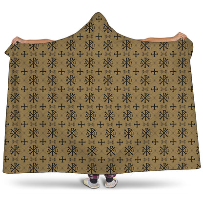 Beige And Black Orthodox Pattern Print Hooded Blanket