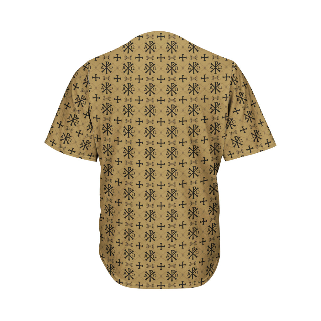 Beige And Black Orthodox Pattern Print Men's Baseball Jersey