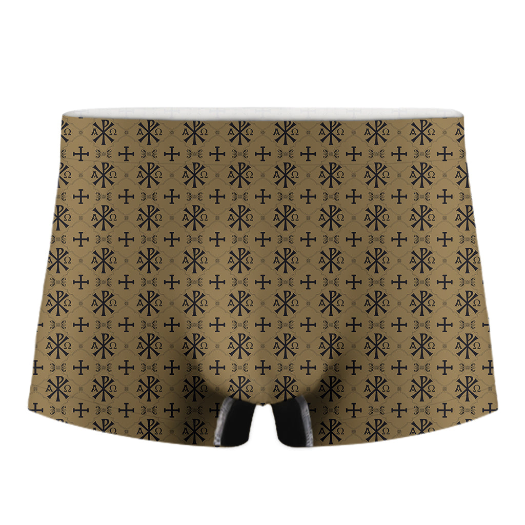 Beige And Black Orthodox Pattern Print Men's Boxer Briefs