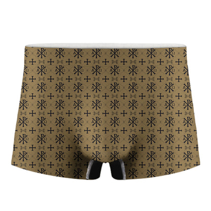Beige And Black Orthodox Pattern Print Men's Boxer Briefs