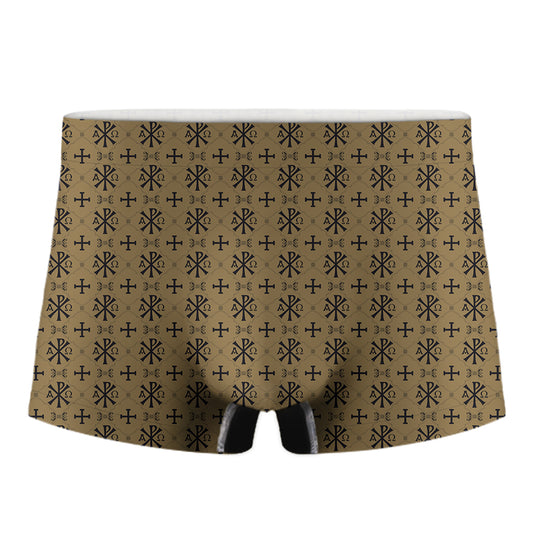 Beige And Black Orthodox Pattern Print Men's Boxer Briefs