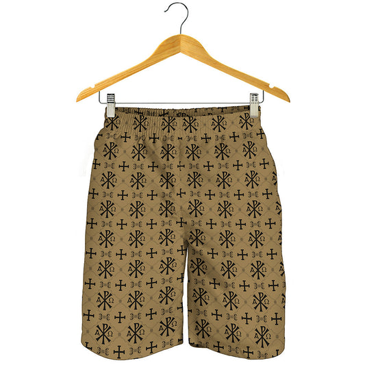 Beige And Black Orthodox Pattern Print Men's Shorts