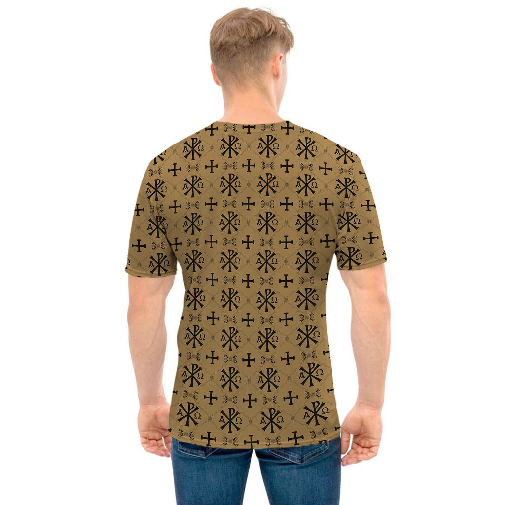 Beige And Black Orthodox Pattern Print Men's T-Shirt