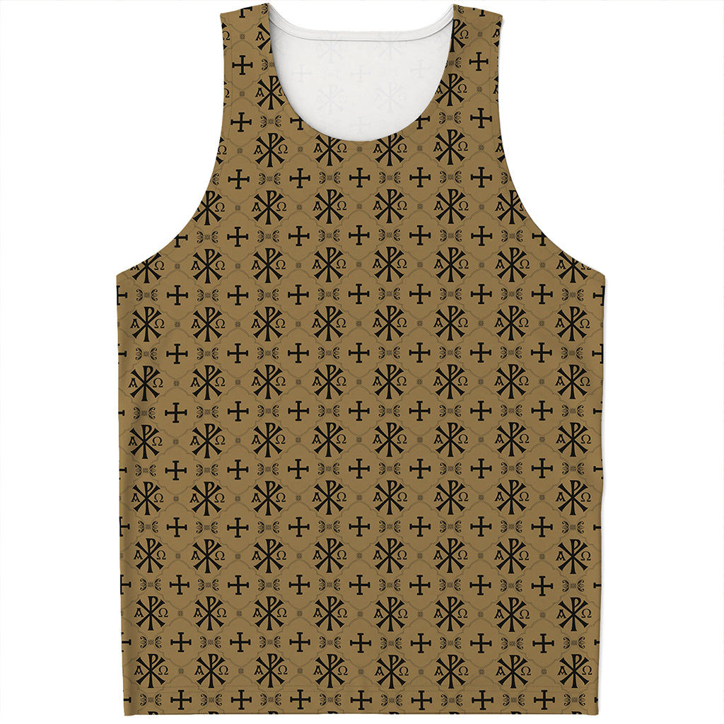Beige And Black Orthodox Pattern Print Men's Tank Top