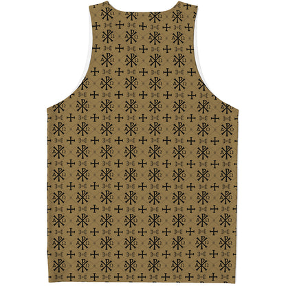 Beige And Black Orthodox Pattern Print Men's Tank Top