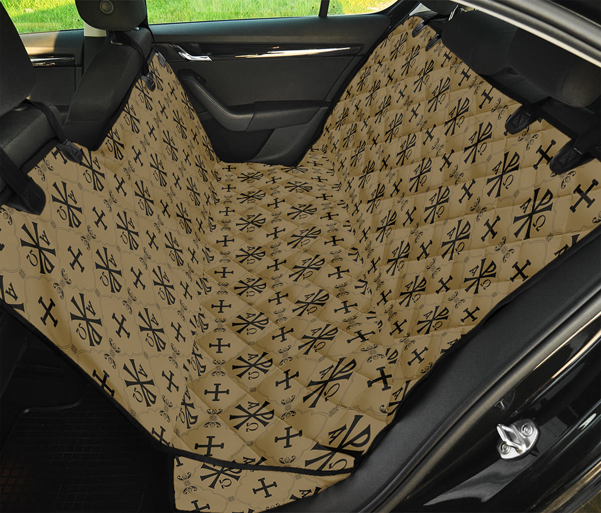 Beige And Black Orthodox Pattern Print Pet Car Back Seat Cover