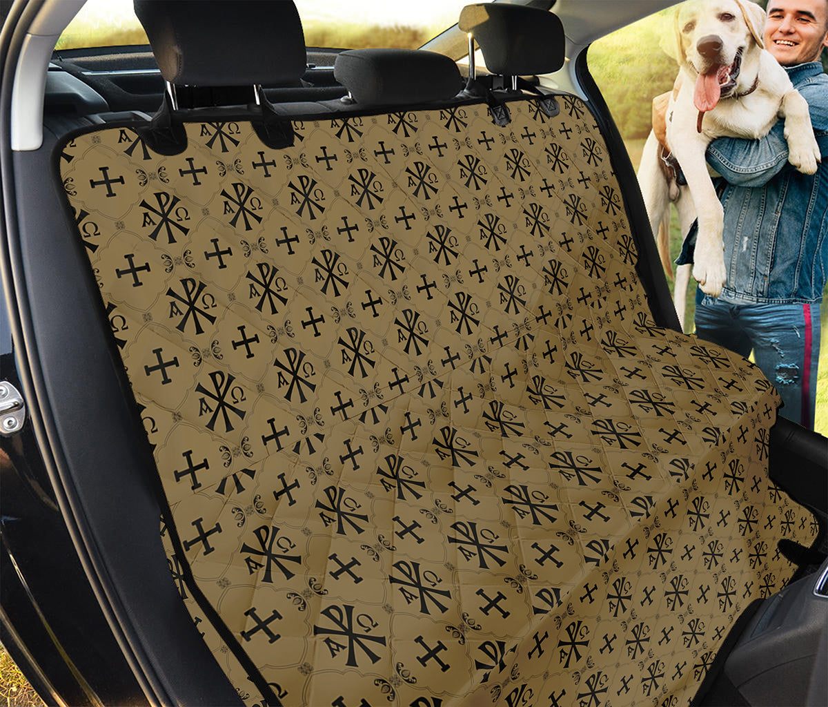Beige And Black Orthodox Pattern Print Pet Car Back Seat Cover