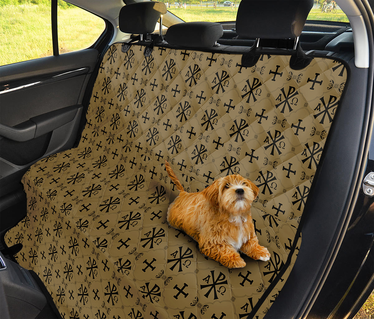 Beige And Black Orthodox Pattern Print Pet Car Back Seat Cover