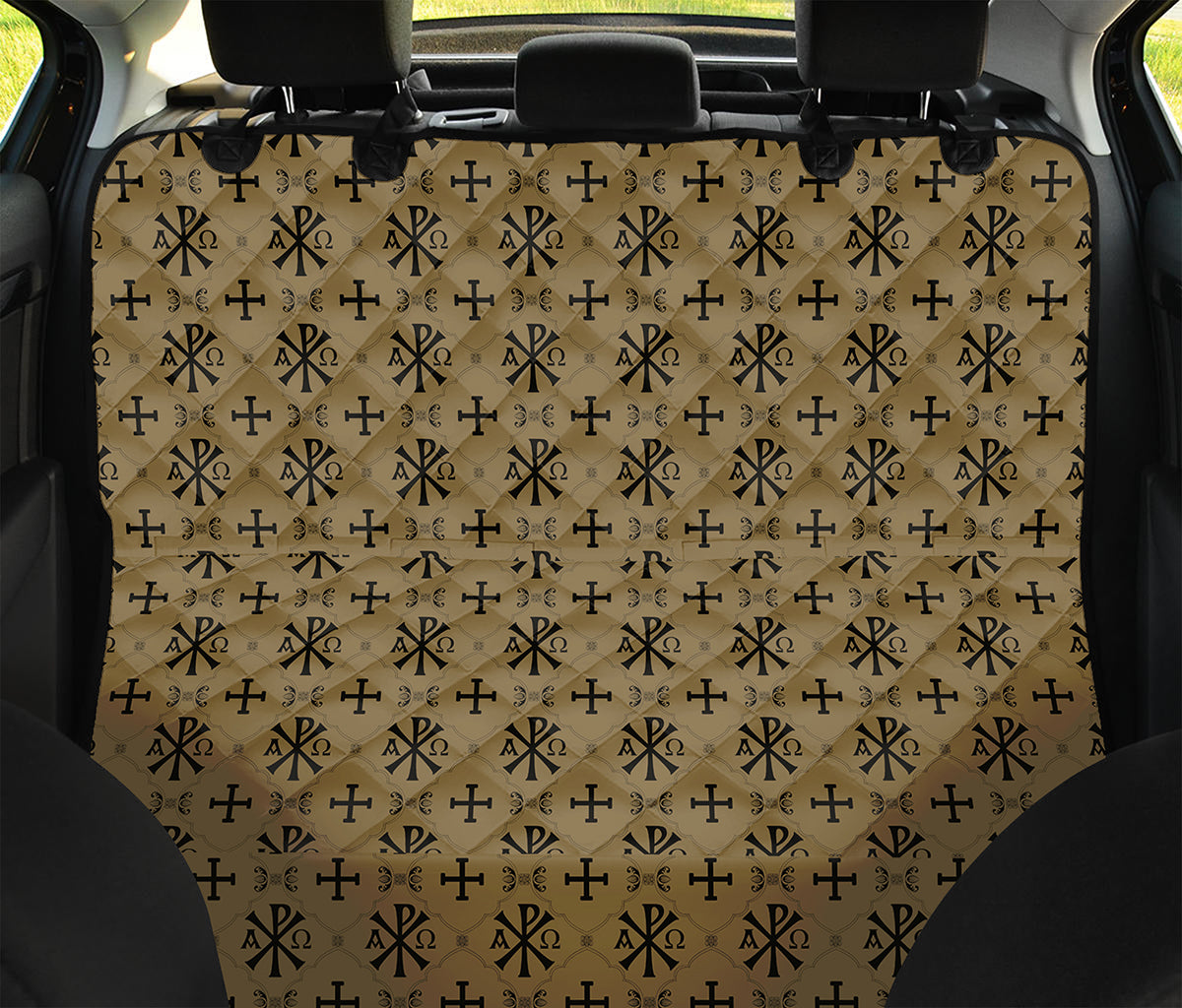 Beige And Black Orthodox Pattern Print Pet Car Back Seat Cover