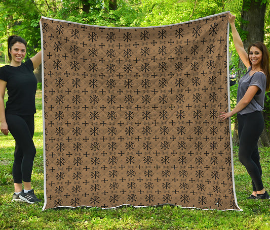 Beige And Black Orthodox Pattern Print Quilt