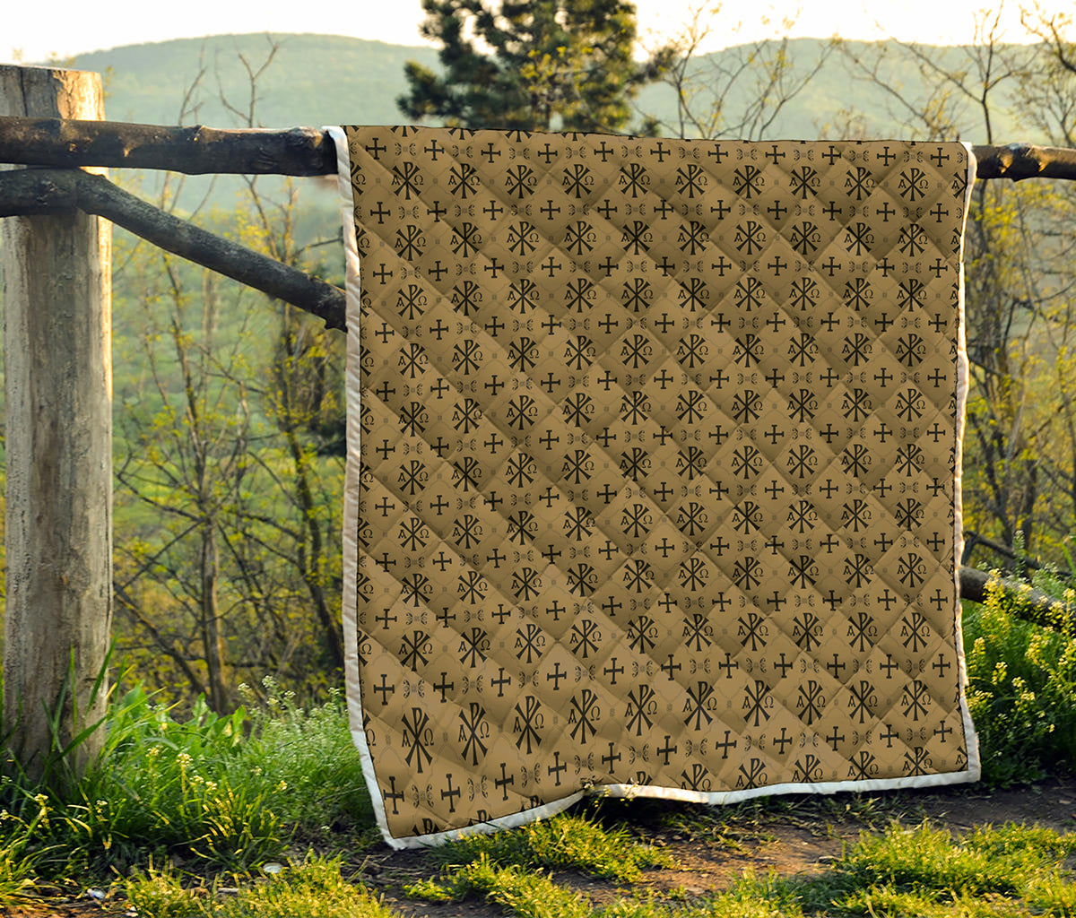 Beige And Black Orthodox Pattern Print Quilt