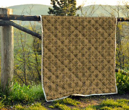 Beige And Black Orthodox Pattern Print Quilt