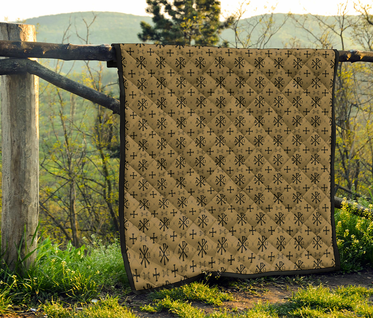 Beige And Black Orthodox Pattern Print Quilt