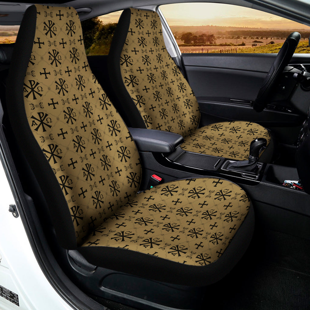 Beige And Black Orthodox Pattern Print Universal Fit Car Seat Covers