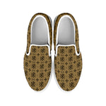 Beige And Black Orthodox Pattern Print White Slip On Shoes