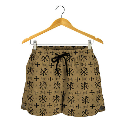 Beige And Black Orthodox Pattern Print Women's Shorts