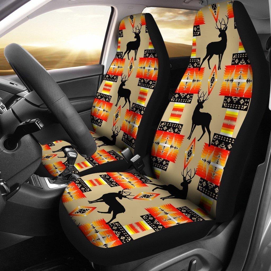Beige And Orange Native Deer Universal Fit Car Seat Covers GearFrost