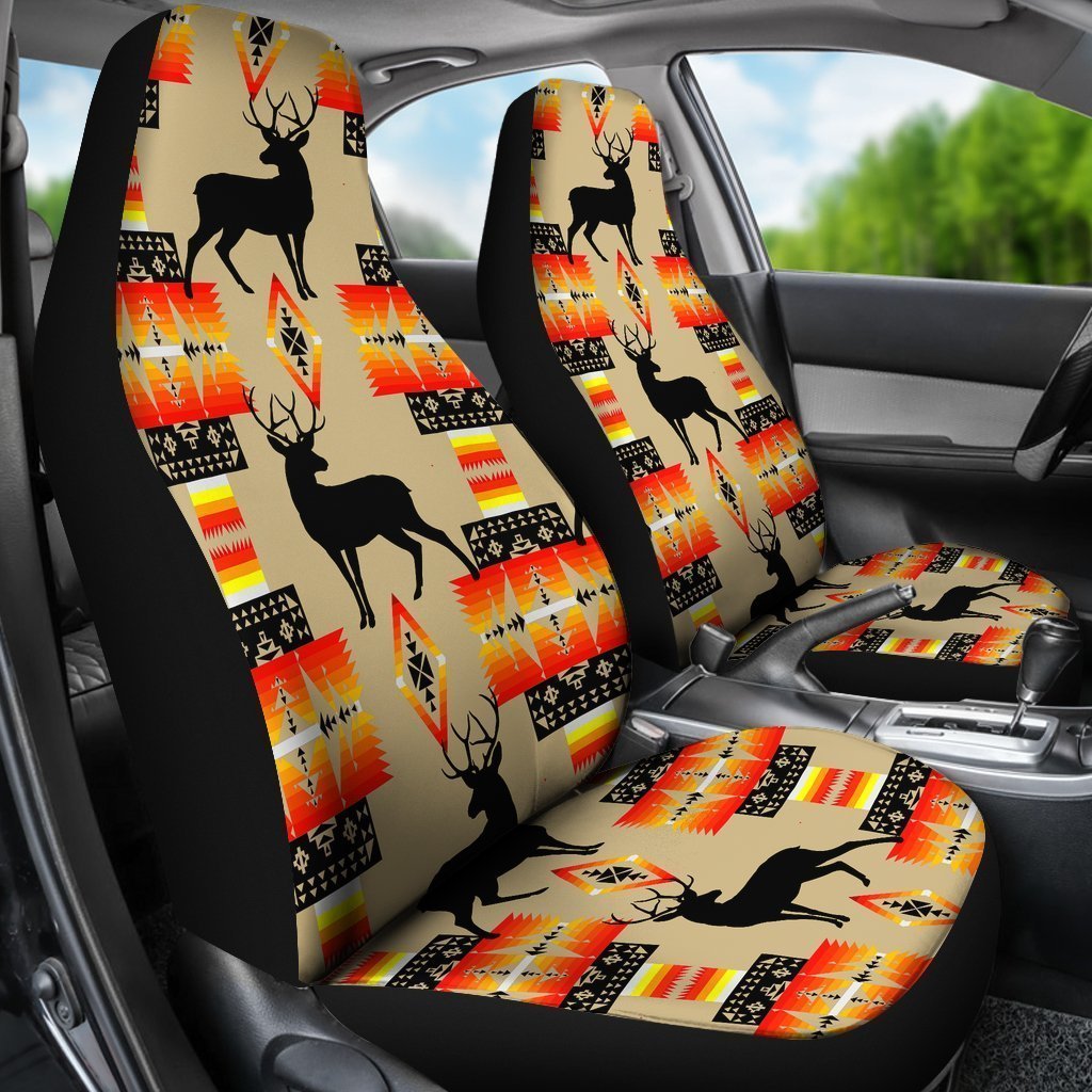 Beige And Orange Native Deer Universal Fit Car Seat Covers GearFrost