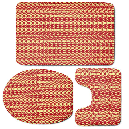 Beige And Red Japanese Pattern Print 3 Piece Bath Mat Set