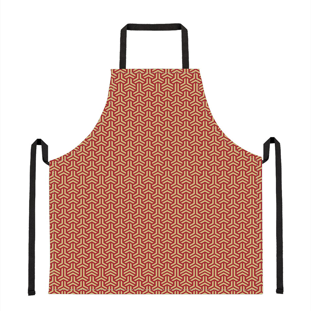 Beige And Red Japanese Pattern Print Apron