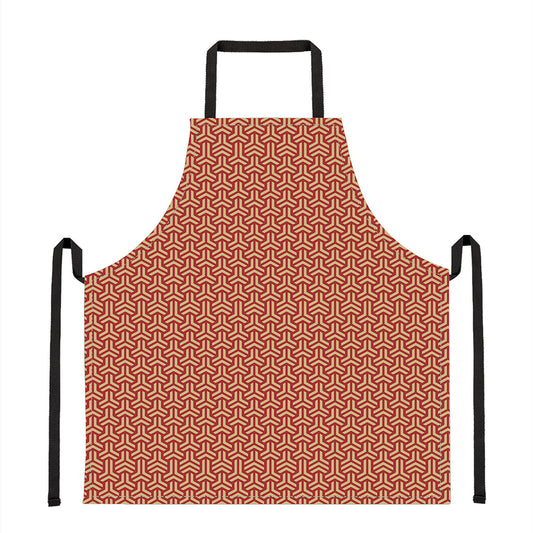 Beige And Red Japanese Pattern Print Apron