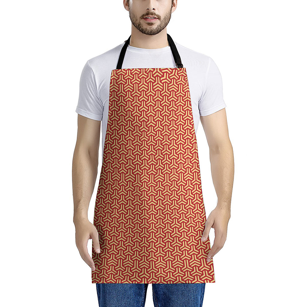 Beige And Red Japanese Pattern Print Apron