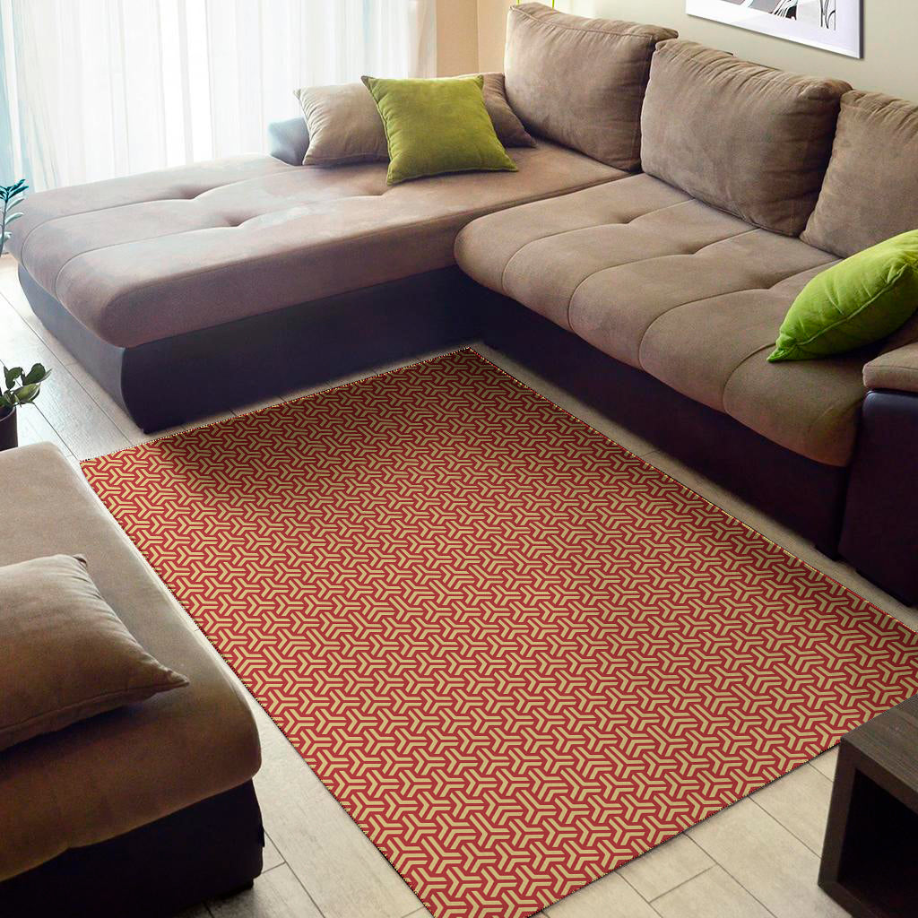 Beige And Red Japanese Pattern Print Area Rug