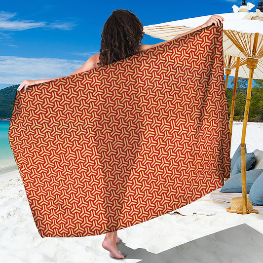 Beige And Red Japanese Pattern Print Beach Sarong Wrap