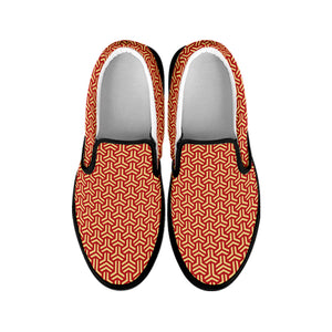 Beige And Red Japanese Pattern Print Black Slip On Shoes