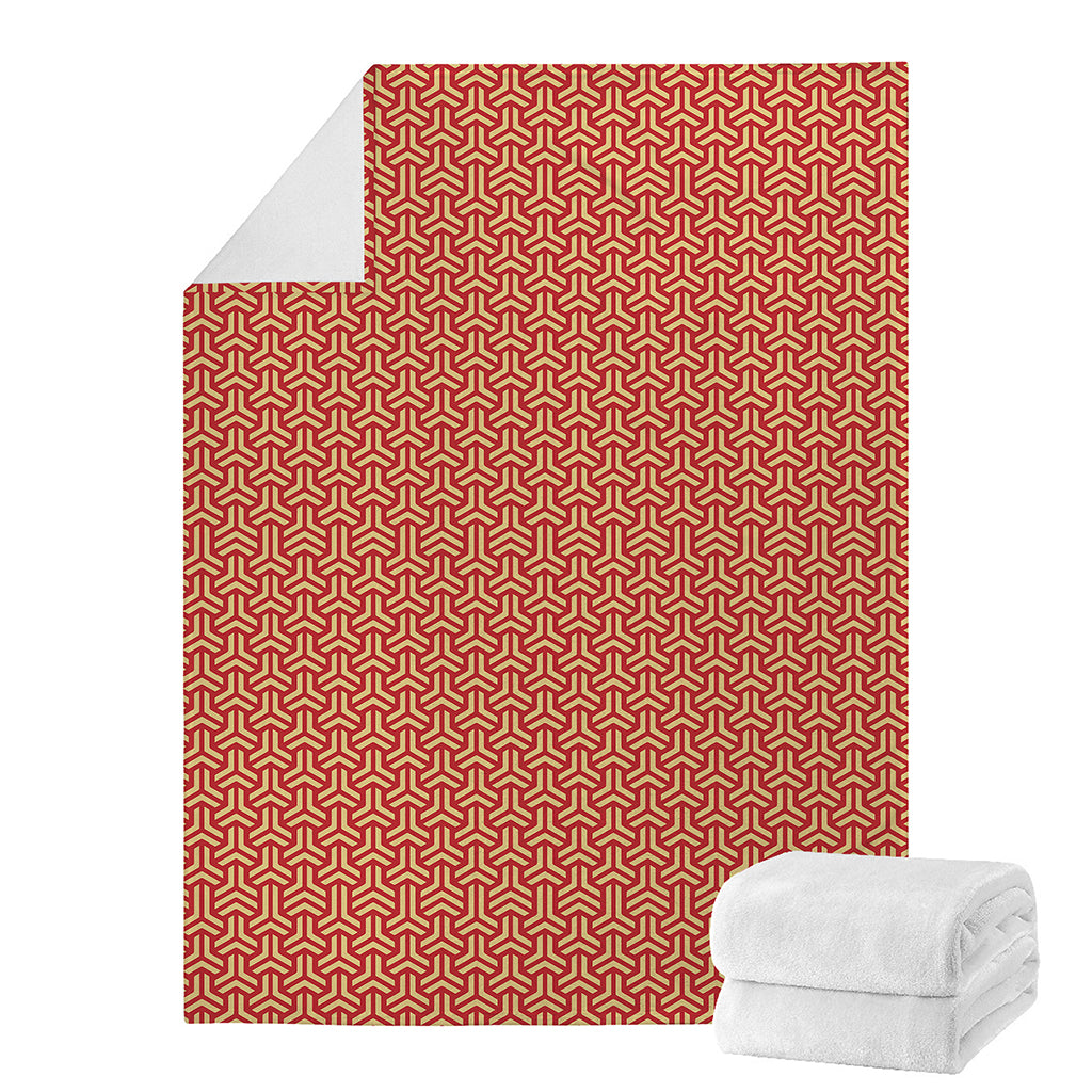 Beige And Red Japanese Pattern Print Blanket