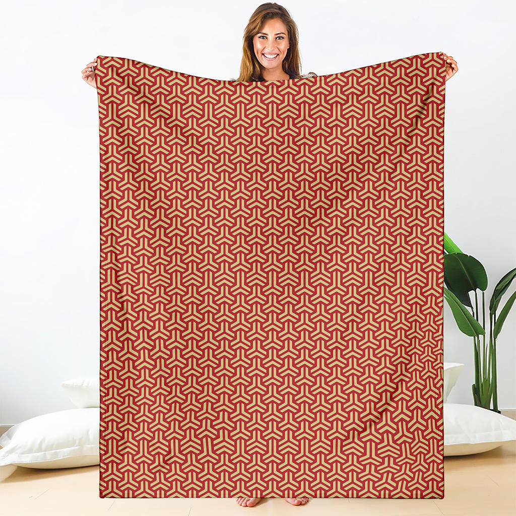 Beige And Red Japanese Pattern Print Blanket