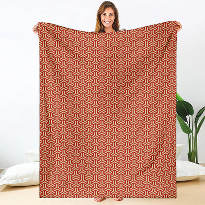 Beige And Red Japanese Pattern Print Blanket
