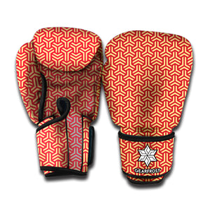 Beige And Red Japanese Pattern Print Boxing Gloves