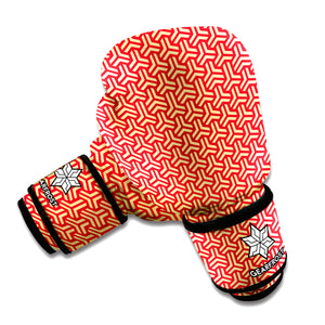 Beige And Red Japanese Pattern Print Boxing Gloves