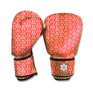 Beige And Red Japanese Pattern Print Boxing Gloves