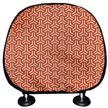 Beige And Red Japanese Pattern Print Car Headrest Covers