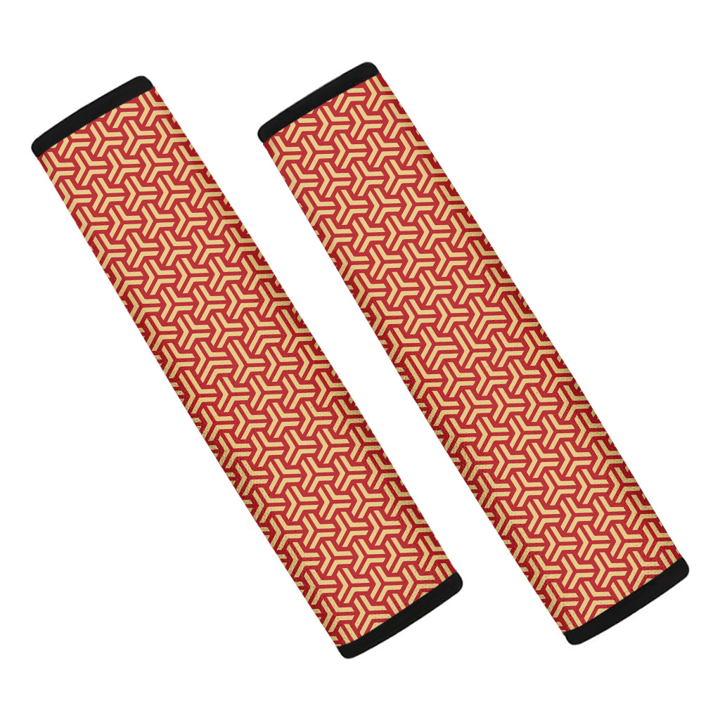 Beige And Red Japanese Pattern Print Car Seat Belt Covers