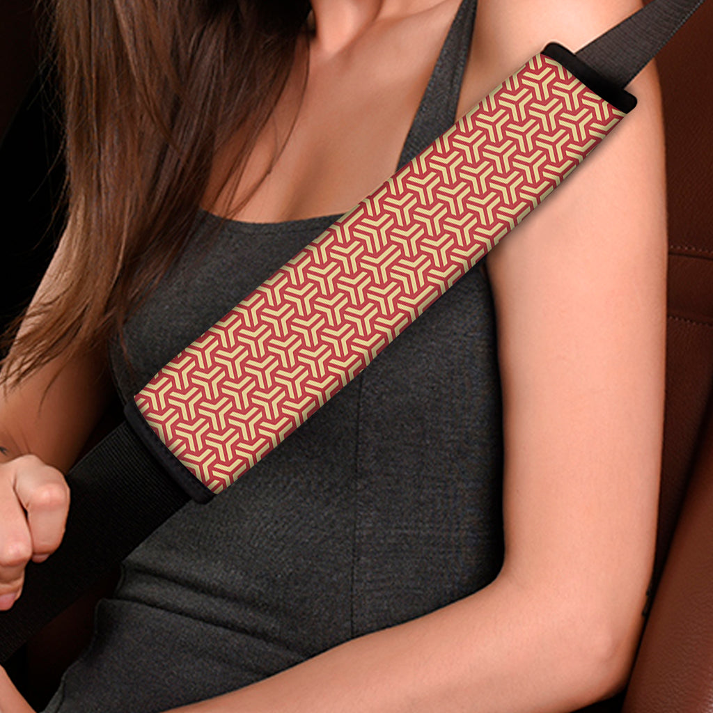 Beige And Red Japanese Pattern Print Car Seat Belt Covers