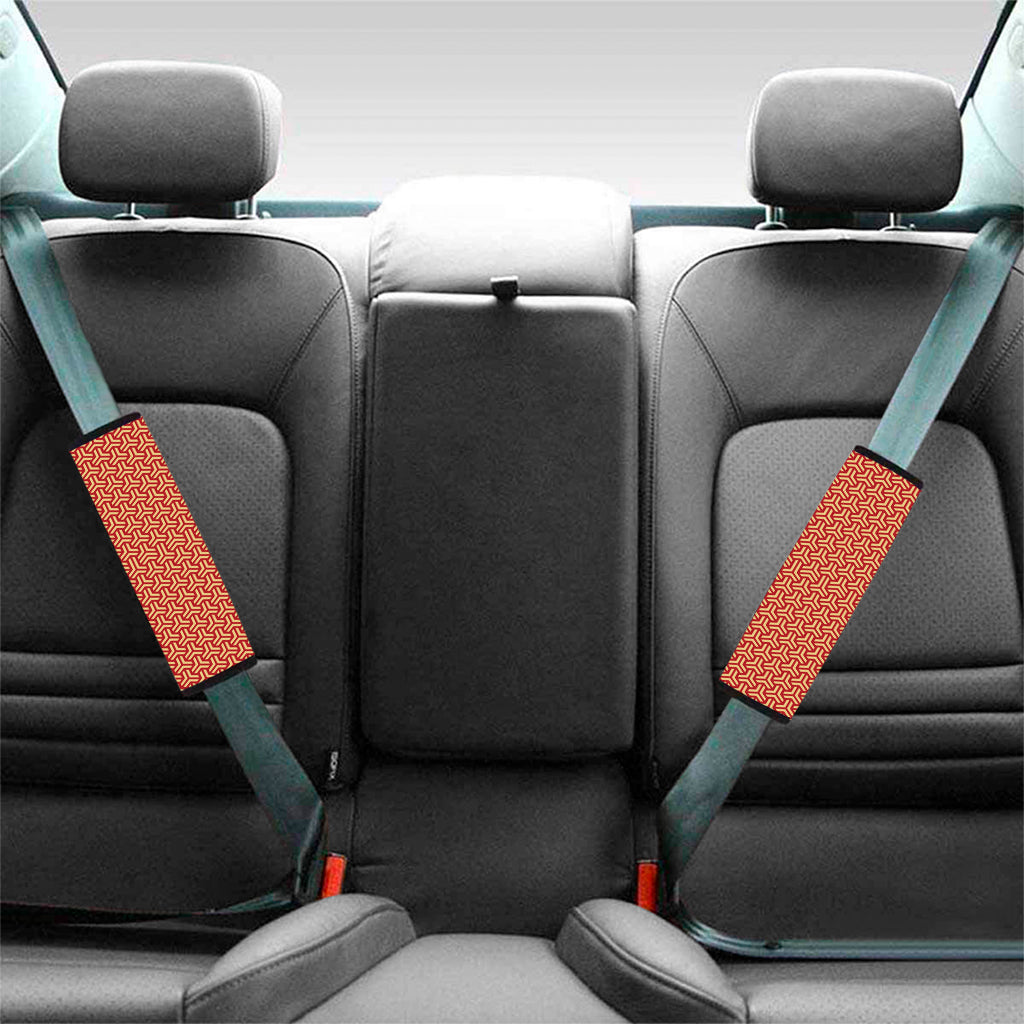 Beige And Red Japanese Pattern Print Car Seat Belt Covers