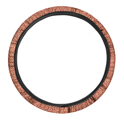 Beige And Red Japanese Pattern Print Car Steering Wheel Cover