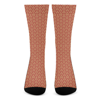 Beige And Red Japanese Pattern Print Crew Socks